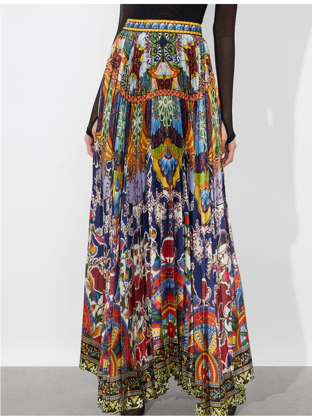 Alice + Olivia Katz Pleated Multicolor Printed Maxi Skirt